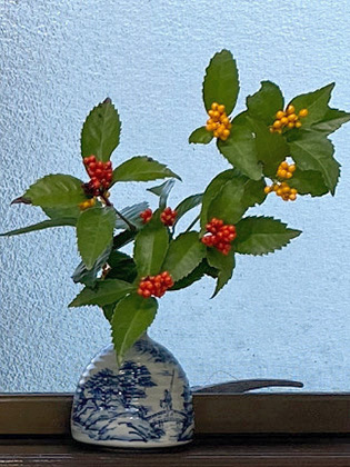 窓辺に飾られた千両